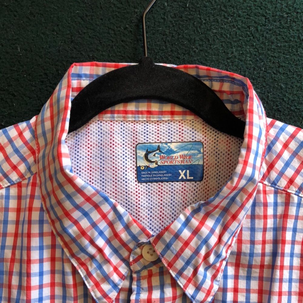 World Wide Sportsman Ultimate Angler Red/Blue Plaid Long-Sleeve Shirt for Men XL